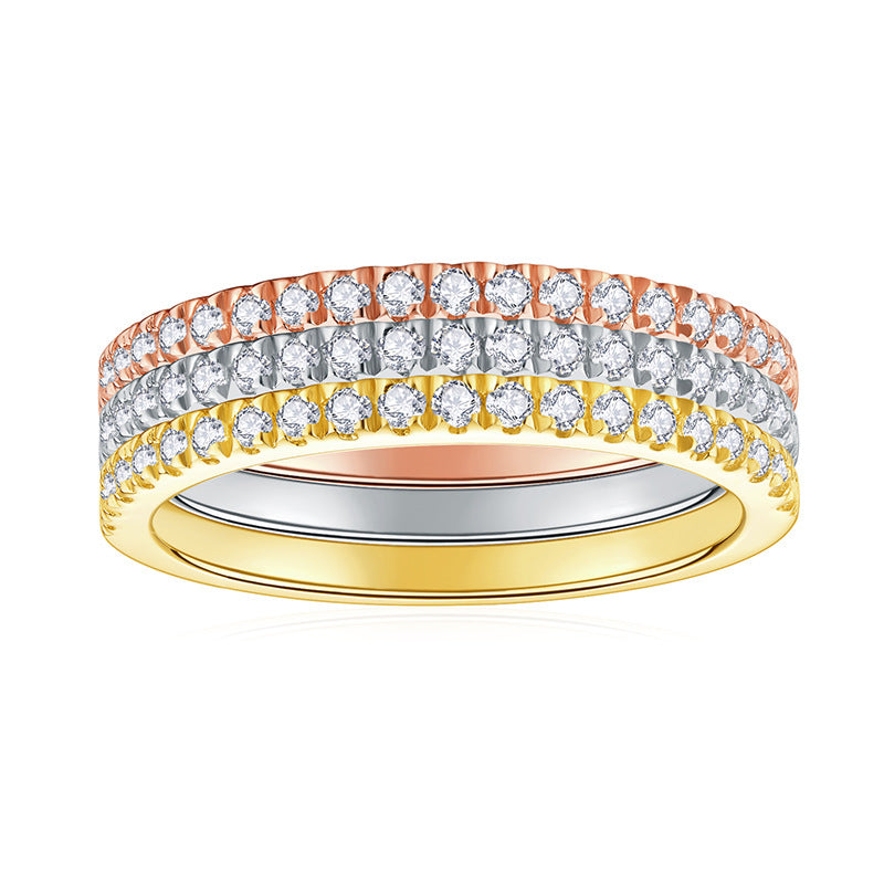 Versatile stacking style S925 sterling silver plated with 18k gold moissanite closed ring