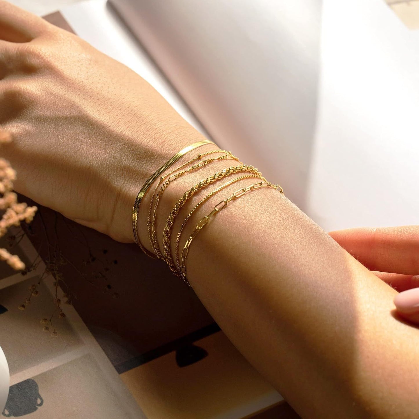 Women's gold bracelet waterproof, 14K real gold jewelry set ladies fashion thin exquisite