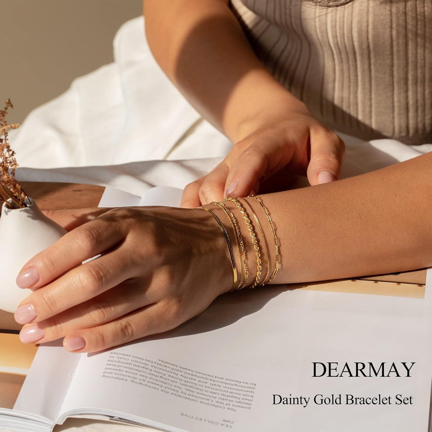 Women's gold bracelet waterproof, 14K real gold jewelry set ladies fashion thin exquisite