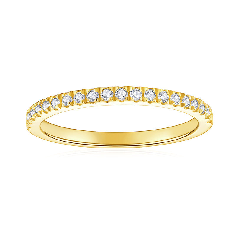 Versatile stacking style S925 sterling silver plated with 18k gold moissanite closed ring
