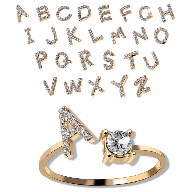 New design adjustable 26 initials ring fashion women jewelry simple and elegant jewelry