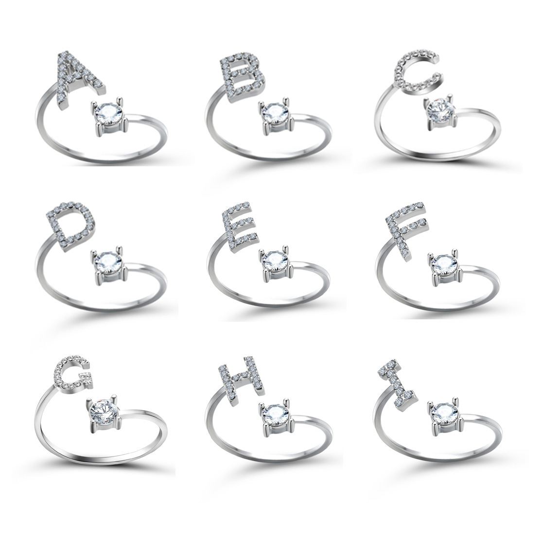 New design adjustable 26 initials ring fashion women jewelry simple and elegant jewelry