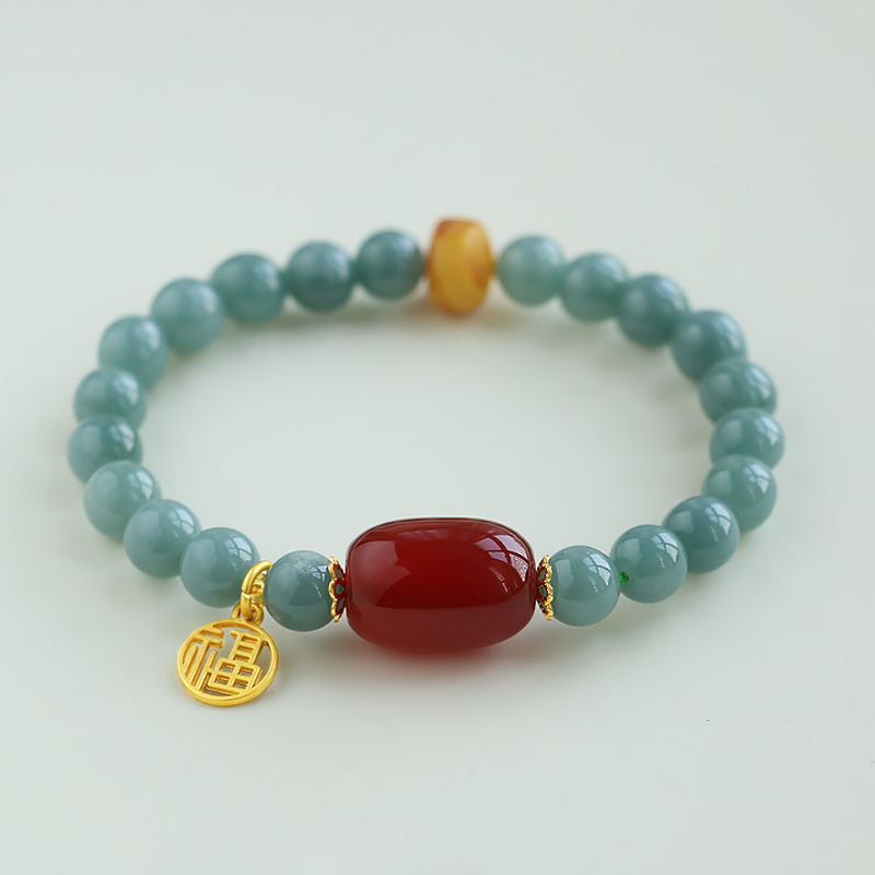 Jadeite and red agate bracelet (7.5mm)