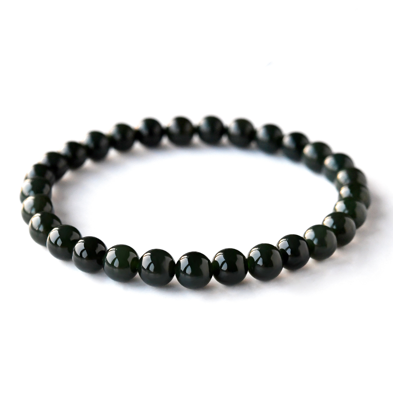 Natural Hetian Jade Round Bead Bracelet (6mm)
