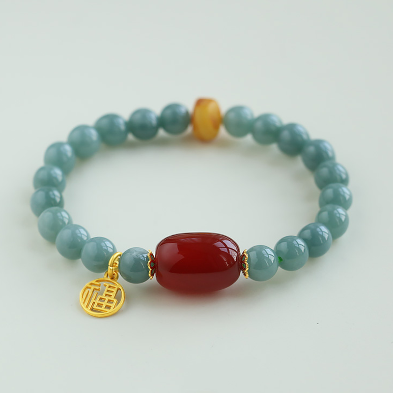 Jadeite and red agate bracelet (7.5mm) 