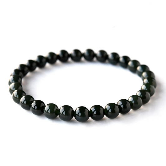 Natural Hetian Jade Round Bead Bracelet (6mm) 