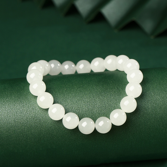 White jade round bead bracelet (10mm) 